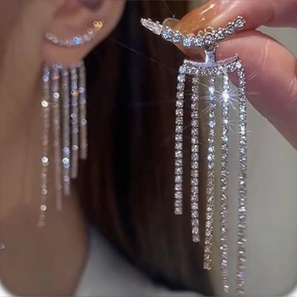 Silver Rhinestone Dangle Earrings